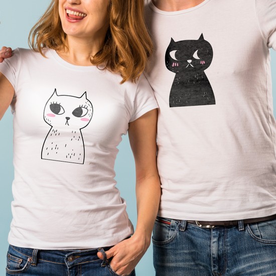 تیشرت دونفره طرح گربه های سیاه و سفید کد cp004
