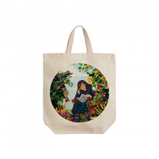 کیسه خرید طرح دخترک کتابخوان در مزرعه رنگی کد cfp1572