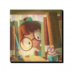 تابلو شاسی طرح دخترک و کنجکاوی در کتابخانه کد cfp1573