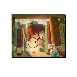 تابلو شاسی طرح دخترک و کنجکاوی در کتابخانه کد cfp1573