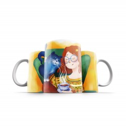 ماگ طرح دختر و گربه آبی