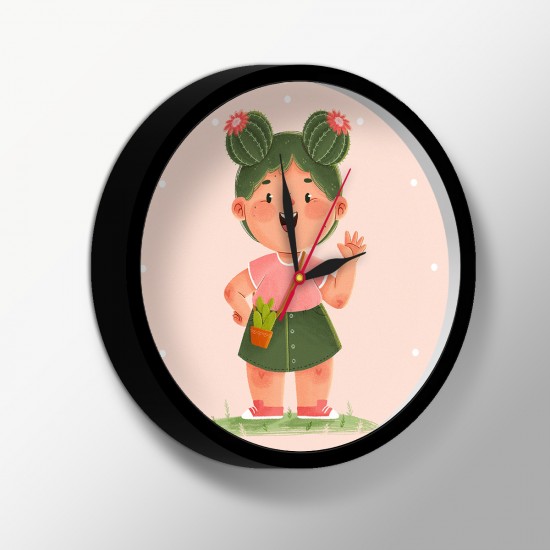 ساعت دیواری طرح دختر کاکتوس