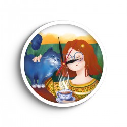 ساعت دیواری طرح دختر و گربه آبی