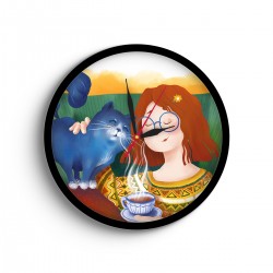 ساعت دیواری طرح دختر و گربه آبی