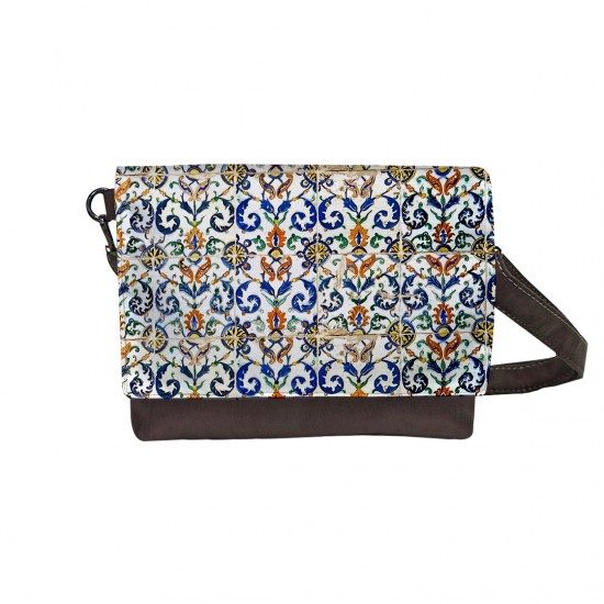 کیف دوشی طرح کاشی سبز و سرمه ای