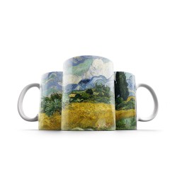 ماگ طرح مزرعه گندم و درختان سرو از ونگوگ
