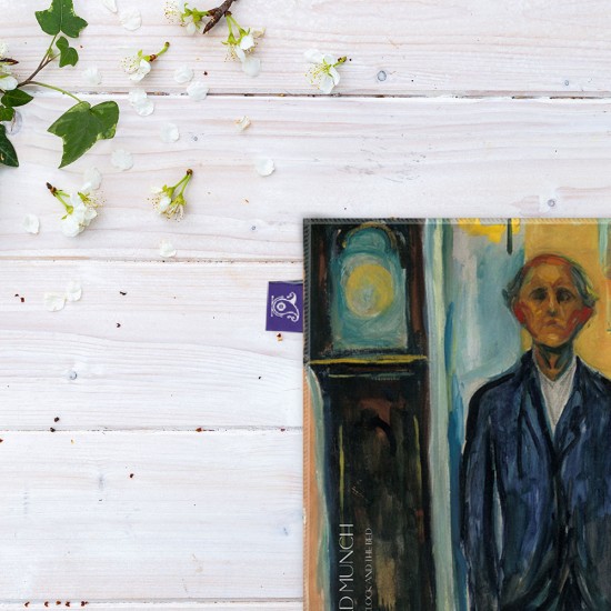 کادوپیچ پارچه‌ ای طرح خودنگار بین ساعت و تخت از ادوارد مونک