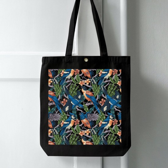 تت بگ متقال مشکی طرح بافت گل و پرنده