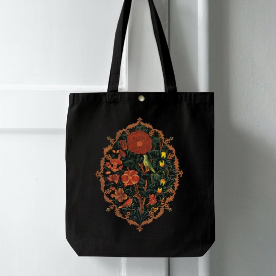 تت بگ متقال مشکی طرح گل و مرغ