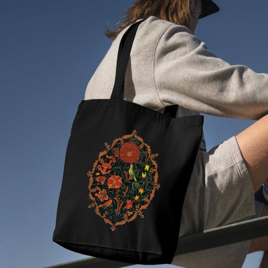 تت بگ متقال مشکی طرح گل و مرغ