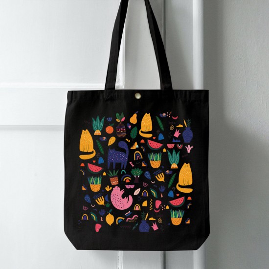 تت بگ متقال مشکی طرح گربه و میوه