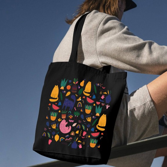 تت بگ متقال مشکی طرح گربه و میوه