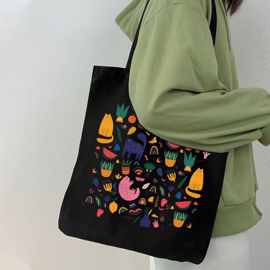 تت بگ متقال مشکی طرح گربه و میوه