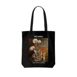 تت بگ متقال مشکی طرح گلدان و گل ها از پیکاسو