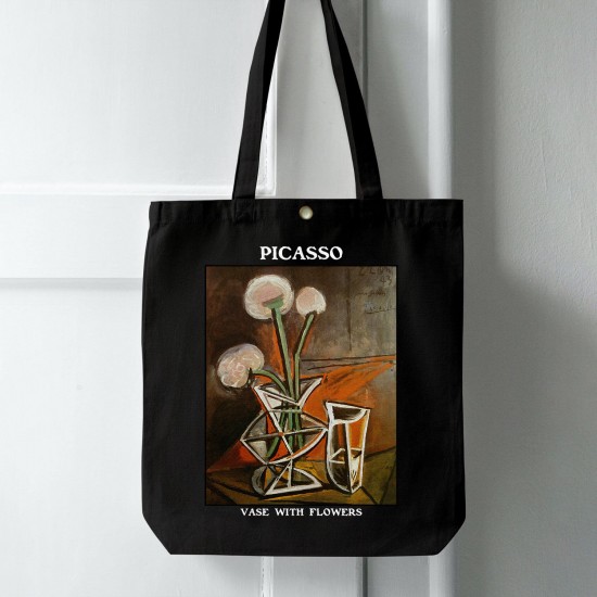 تت بگ متقال مشکی طرح گلدان و گل ها از پیکاسو