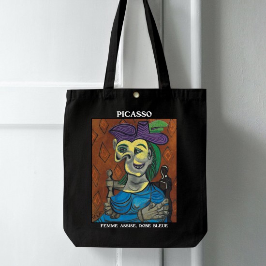 تت بگ متقال مشکی طرح زن نشسته با لباس آبی از پیکاسو