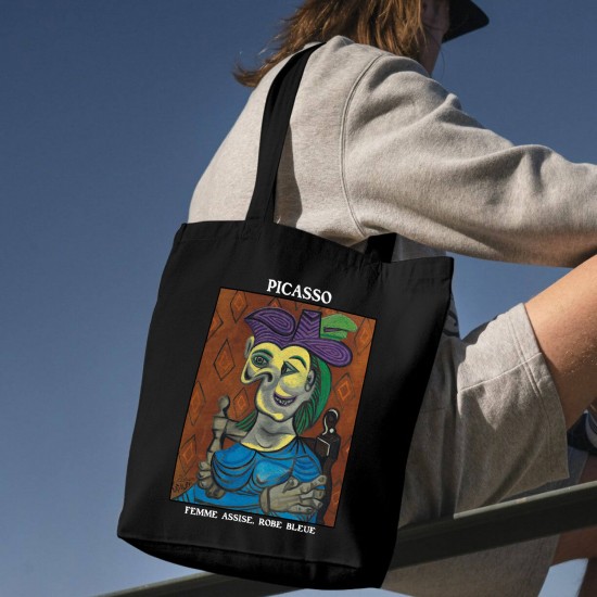 تت بگ متقال مشکی طرح زن نشسته با لباس آبی از پیکاسو