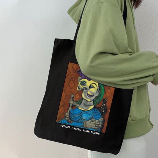 تت بگ متقال مشکی طرح زن نشسته با لباس آبی از پیکاسو