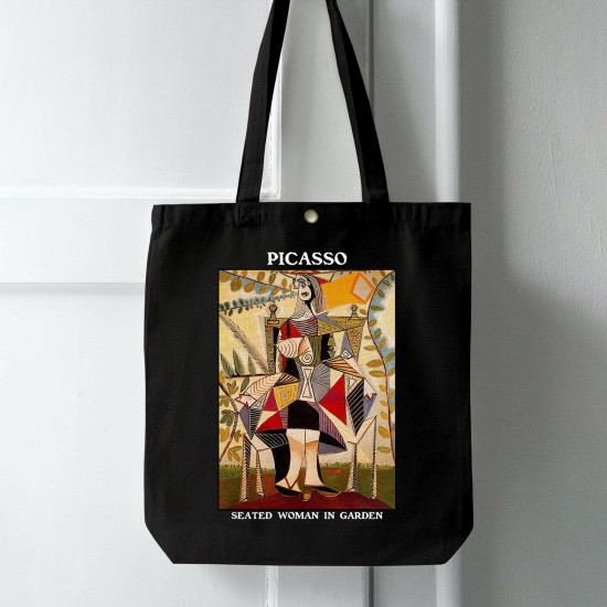 تت بگ متقال مشکی طرح زنی نشسته در باغ از پیکاسو