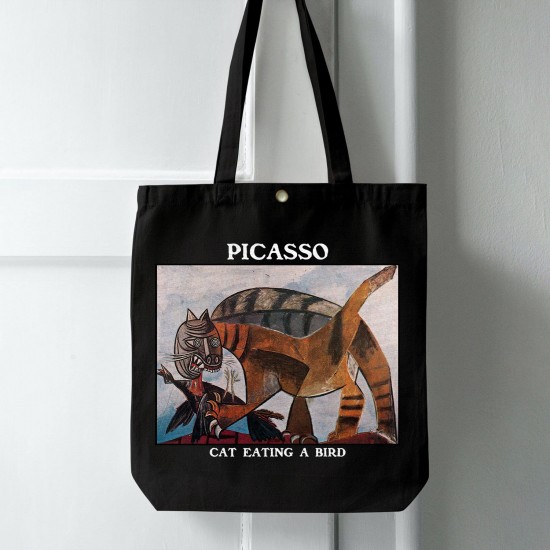تت بگ متقال مشکی طرح گربه در حال خوردن پرنده از پیکاسو