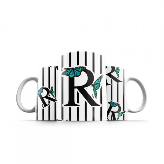 ماگ طرح حرف R پروانه ای
