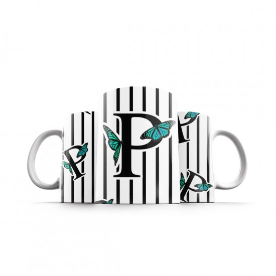 ماگ طرح حرف P پروانه ای