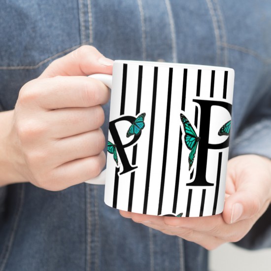 ماگ طرح حرف P پروانه ای
