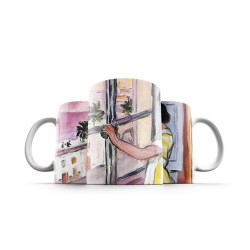 ماگ طرح زن جوان پشت پنجره، غروب آفتاب از ماتیس