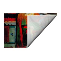 کادوپیچ پارچه‌ ای طرح گیتار، بطری، دیس میوه و لیوان روی میز از پیکاسو