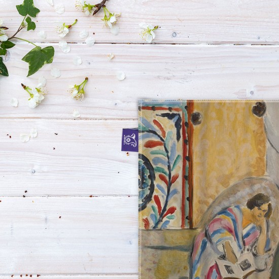 کادوپیچ پارچه‌ ای طرح زنی با یک کتاب از ماتیس