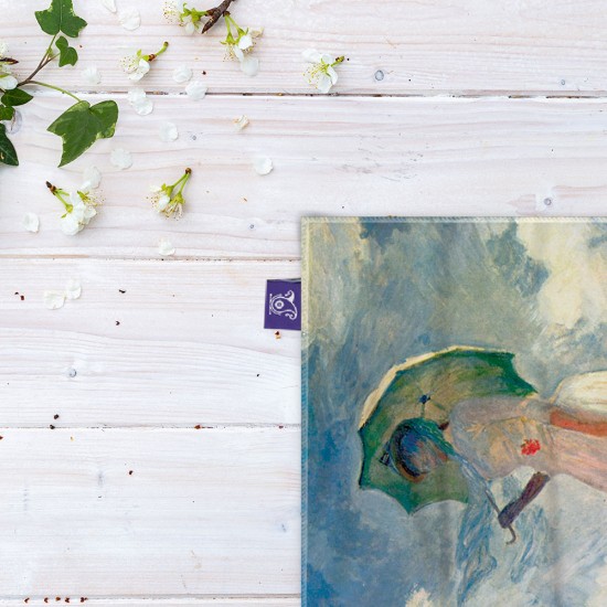 کادوپیچ پارچه‌ ای طرح زنی با چتر آفتابی از مونه