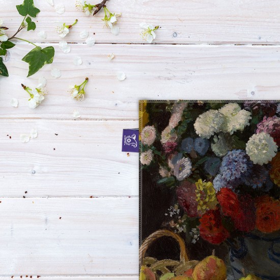 کادوپیچ پارچه‌ ای طرح طبیعت بی جان با گل و میوه از مونه