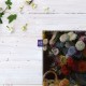 کادوپیچ پارچه‌ ای طرح طبیعت بی جان با گل و میوه از مونه