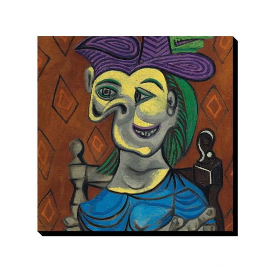 تابلو شاسی طرح زن نشسته با لباس آبی از پیکاسو