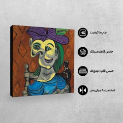تابلو شاسی طرح زن نشسته با لباس آبی از پیکاسو