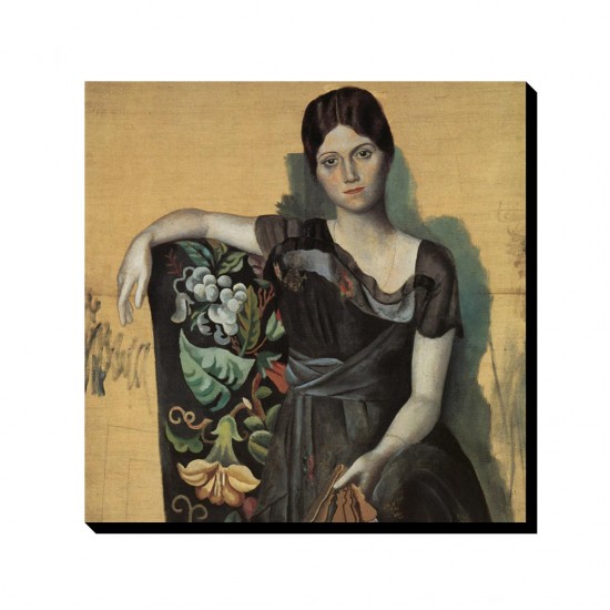 تابلو شاسی طرح اولگا روی صندلی راحتی از پیکاسو