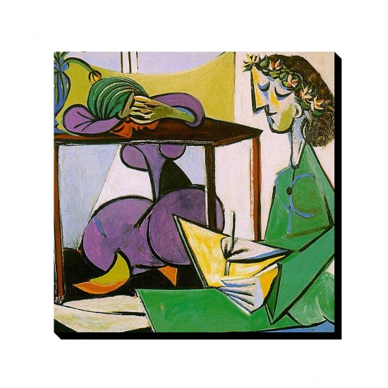 تابلو شاسی طرح داخلی از دختر در حال نقاشی از پیکاسو