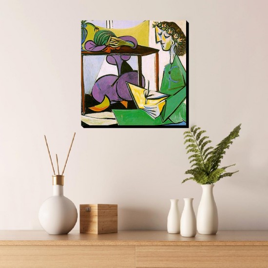 تابلو شاسی طرح داخلی از دختر در حال نقاشی از پیکاسو