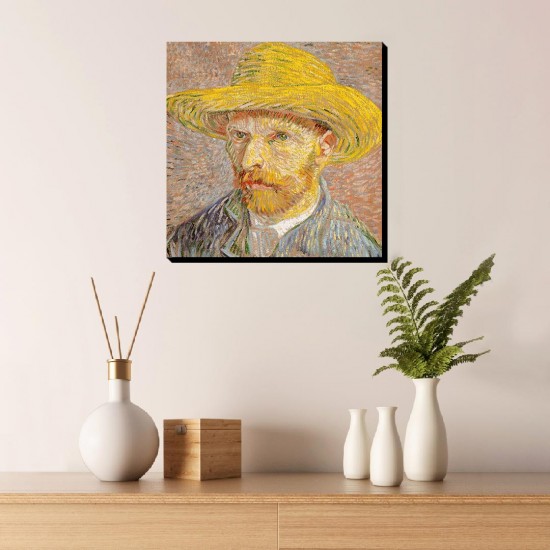تابلو شاسی طرح خودنگار با کلاه حصیری از ونگوگ