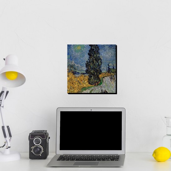 تابلو شاسی طرح جاده محلی پروانس در شب از ونگوگ