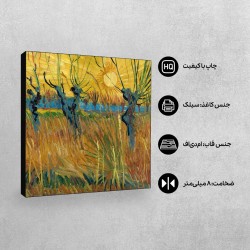 تابلو شاسی طرح بید های هرس شده در غروب آفتاب از ونگوگ