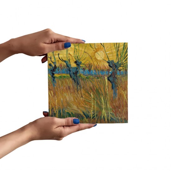 تابلو شاسی طرح بید های هرس شده در غروب آفتاب از ونگوگ