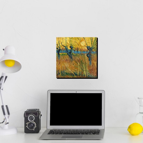 تابلو شاسی طرح بید های هرس شده در غروب آفتاب از ونگوگ