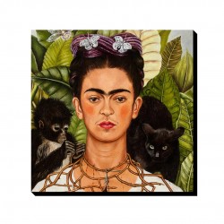 تابلو شاسی طرح خودنگار با گردنبند آهنی و پرنده از فریدا