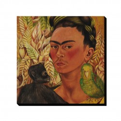 تابلو شاسی طرح خودنگار با میمون و طوطی از فریدا