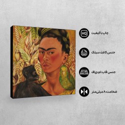 تابلو شاسی طرح خودنگار با میمون و طوطی از فریدا