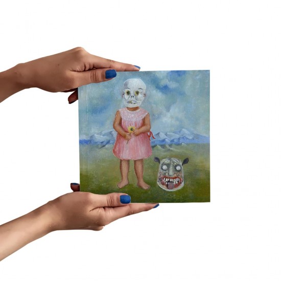 تابلو شاسی طرح دختربچه با ماسک مرگ از فریدا