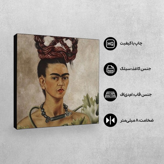 تابلو شاسی طرح خودنگار با موی بافته شده از فریدا