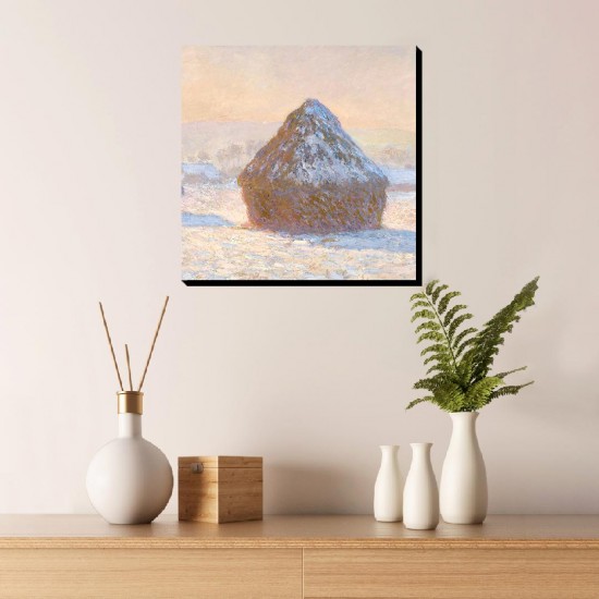 تابلو شاسی طرح خرمن های گندم در صبح برفی از مونه