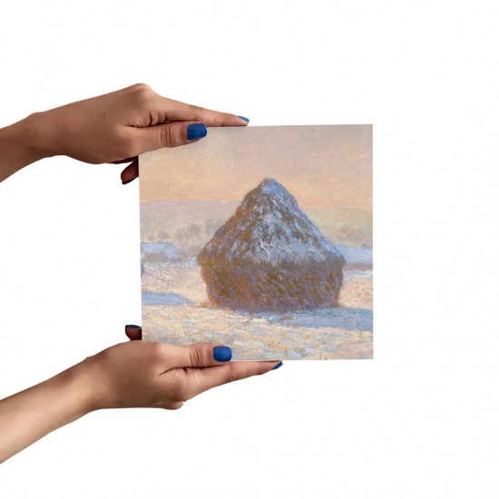 تابلو شاسی طرح خرمن های گندم در صبح برفی از مونه